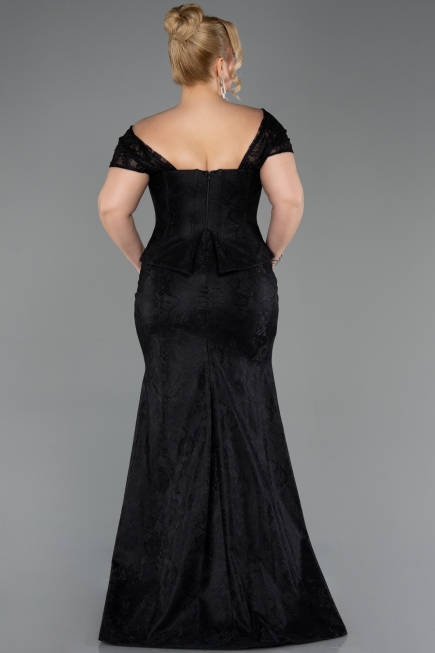Long Black Dantelle Oversized Evening Dress ABU5824