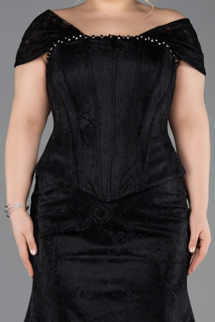 Long Black Dantelle Oversized Evening Dress ABU5824