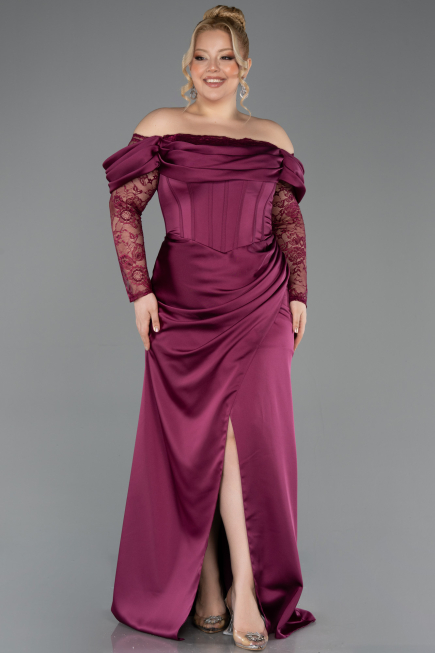 Long Plum Satin Plus Size Evening Dress ABU5831
