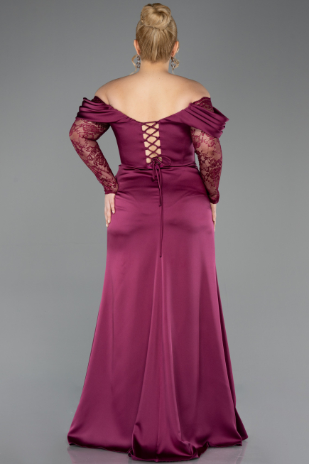 Long Plum Satin Plus Size Evening Dress ABU5831