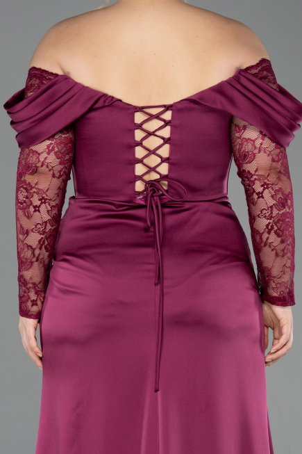 Long Plum Satin Plus Size Evening Dress ABU5831