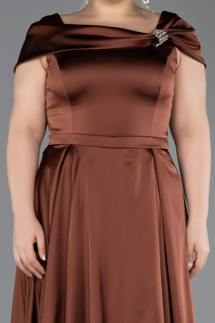 Long Light Brown Satin Plus Size Evening Gown ABU5835