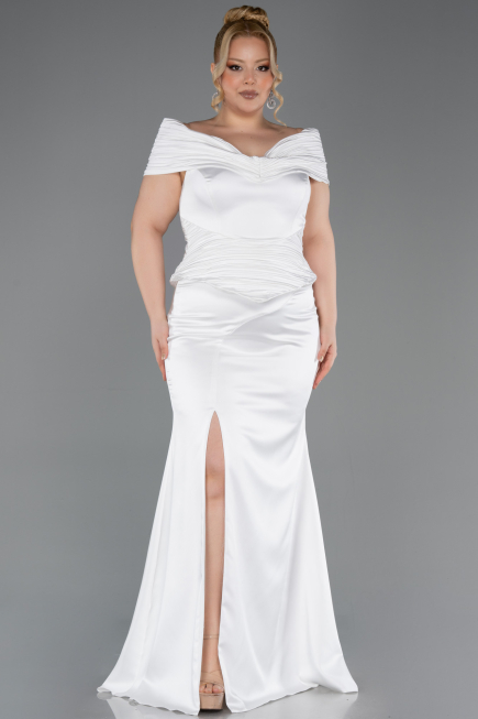 Long White Satin Oversized Evening Dress ABU5878