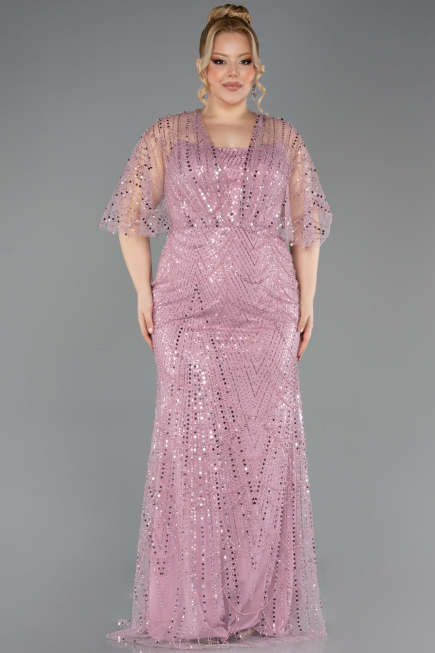 Long Powder Color Beaded Plus Size Evening Gown ABU5800