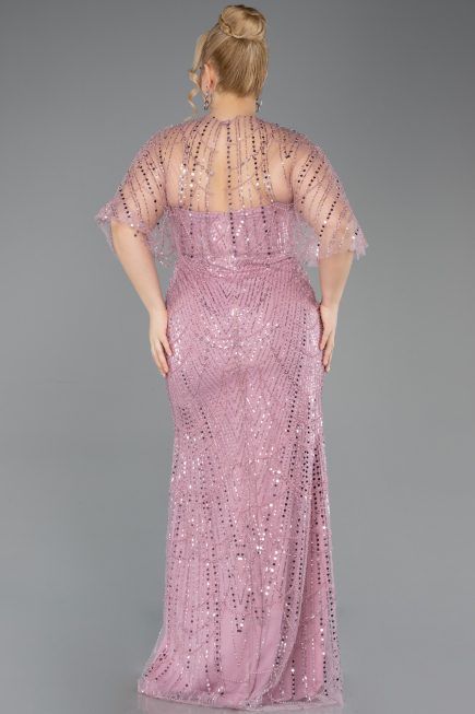 Long Powder Color Beaded Plus Size Evening Gown ABU5800