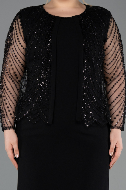 Midi Black Plus Size Evening Dress ABK2418
