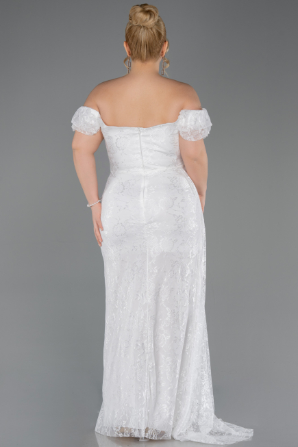 Long White Dantelle Plus Size Evening Dress ABU5729