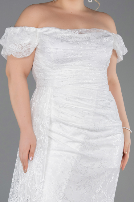 Long White Dantelle Plus Size Evening Dress ABU5729
