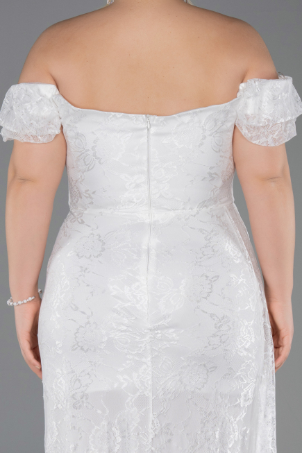 Long White Dantelle Plus Size Evening Dress ABU5729