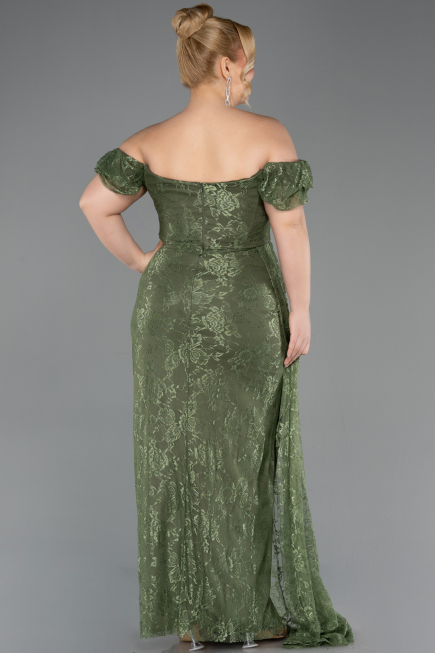 Long Olive Drab Dantelle Plus Size Evening Dress ABU5729