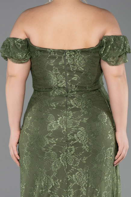 Long Olive Drab Dantelle Plus Size Evening Dress ABU5729