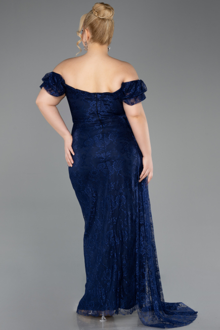 Long Navy Blue Dantelle Plus Size Evening Dress ABU5729