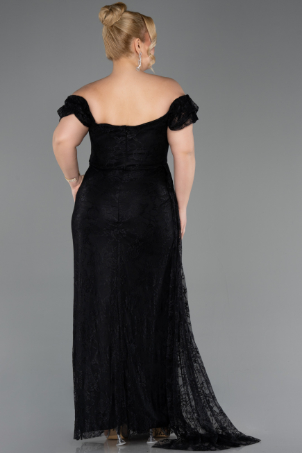 Long Black Dantelle Plus Size Evening Dress ABU5729