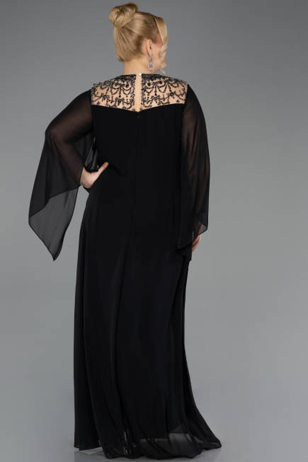 Long Black Chiffon Formal Plus Size Dress ABU5854