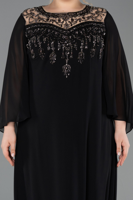 Long Black Chiffon Formal Plus Size Dress ABU5854
