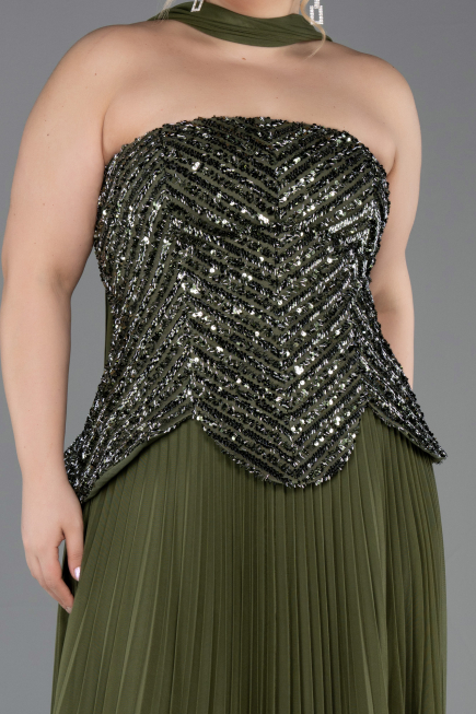 Long Olive Drab Plus Size Evening Gown ABU5856
