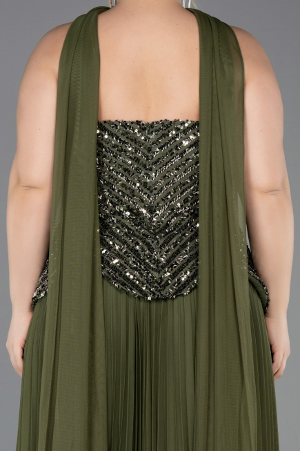 Long Olive Drab Plus Size Evening Gown ABU5856