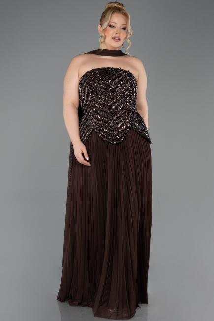 Long Brown Plus Size Evening Gown ABU5856