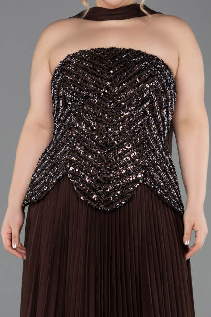 Long Brown Plus Size Evening Gown ABU5856