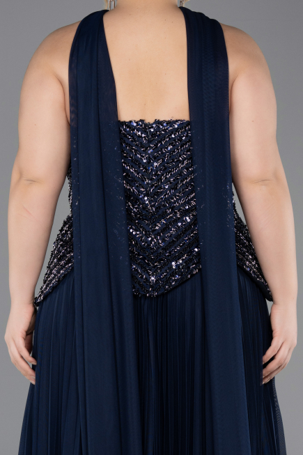 Long Navy Blue Plus Size Evening Gown ABU5856