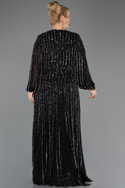 Long Black Scaly Formal Plus Size Dress ABU5857