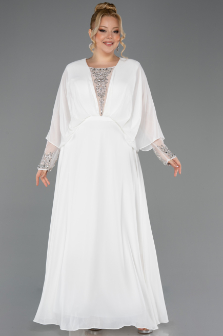 Long White Chiffon Formal Plus Size Dress ABU5860