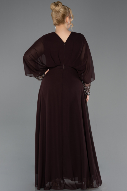 Long Brown Chiffon Formal Plus Size Dress ABU5860