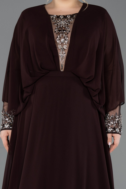 Long Brown Chiffon Formal Plus Size Dress ABU5860
