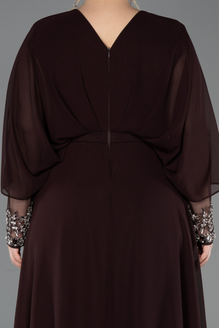 Long Brown Chiffon Formal Plus Size Dress ABU5860