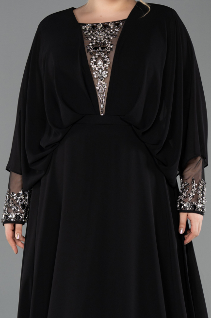 Long Black Chiffon Formal Plus Size Dress ABU5860