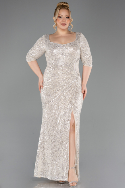 Beige Long Scaly Plus Size Evening Dress ABU3258