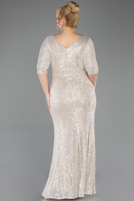 Beige Long Scaly Plus Size Evening Dress ABU3258