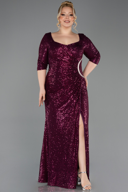 Plum Long Scaly Plus Size Evening Dress ABU3258