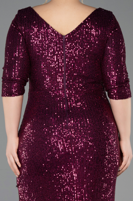 Plum Long Scaly Plus Size Evening Dress ABU3258