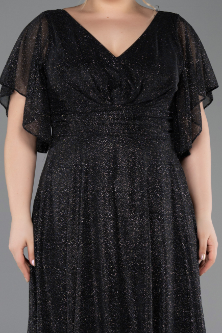 Black-Silver Long Plus Size Evening Dress ABU5323
