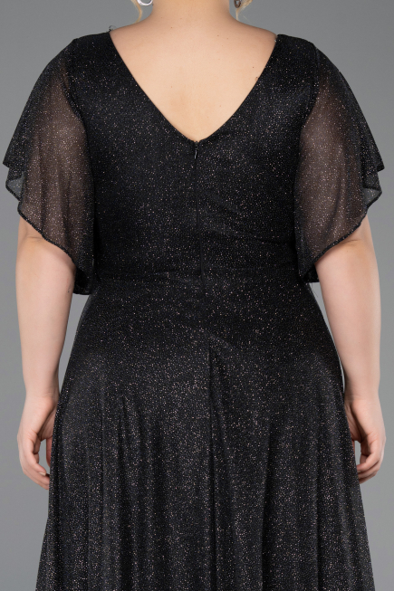 Black-Silver Long Plus Size Evening Dress ABU5323