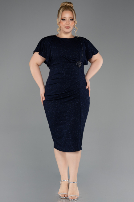 Midi Navy Blue Plus Size Evening Gown ABK2535