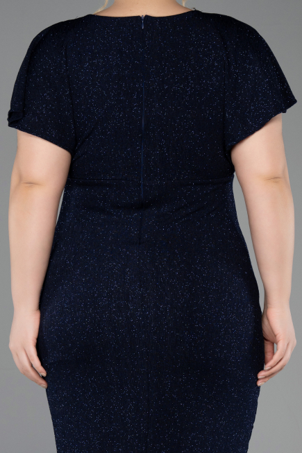 Midi Navy Blue Plus Size Evening Gown ABK2535