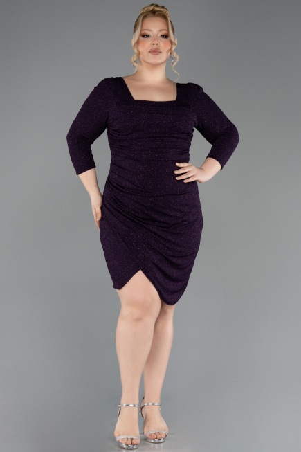 Short Dark Purple Plus Size Cocktail Dress ABK2537