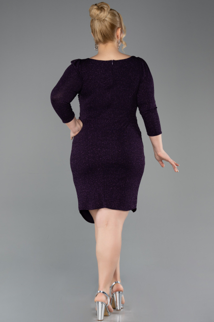 Short Dark Purple Plus Size Cocktail Dress ABK2537