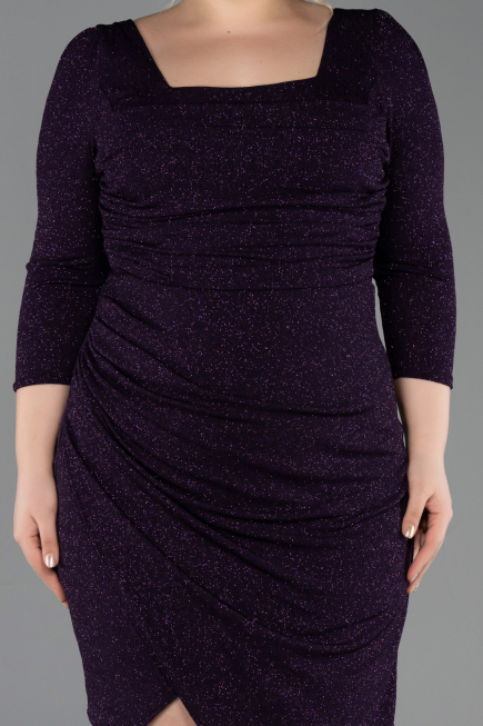 Short Dark Purple Plus Size Cocktail Dress ABK2537