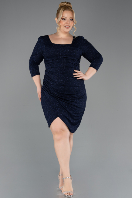 Short Navy Blue Plus Size Cocktail Dress ABK2537