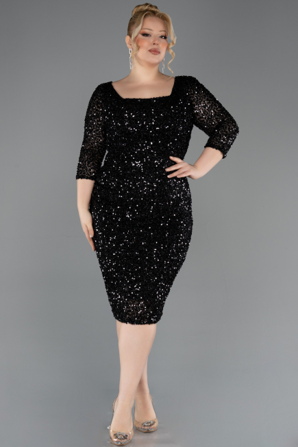 Midi Black Plus Size Cocktail Dress ABK2540