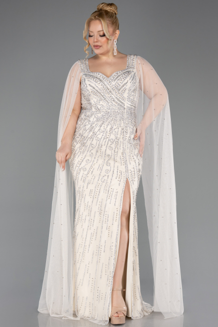 Long Beige Stony Plus Size Evening Gown ABU5752