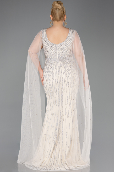 Long Beige Stony Plus Size Evening Gown ABU5752