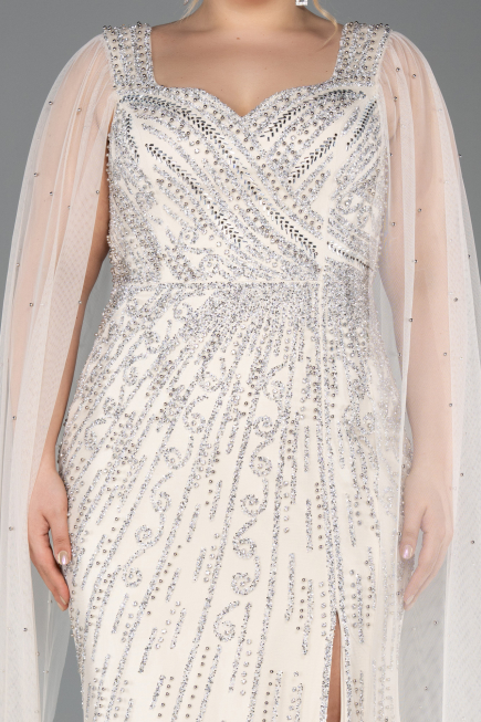 Long Beige Stony Plus Size Evening Gown ABU5752