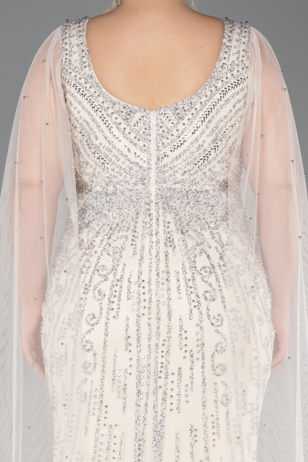 Long Beige Stony Plus Size Evening Gown ABU5752