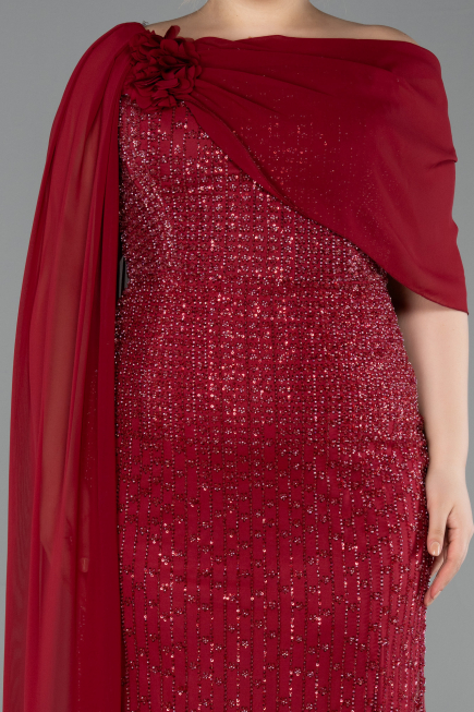 Long Burgundy Beaded Plus Size Evening Dress ABU5819