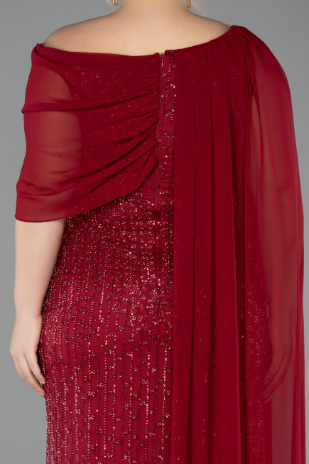 Long Burgundy Beaded Plus Size Evening Dress ABU5819