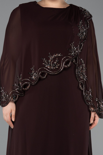 Long Brown Chiffon Plus Size Evening Gown ABU5852